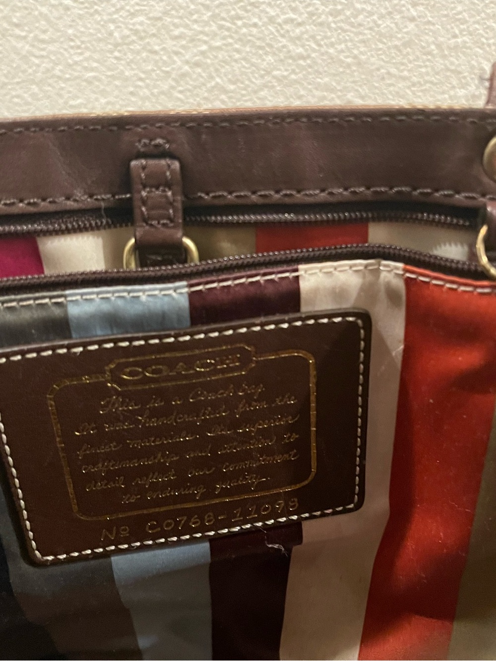 Coach Signature Stripe Brown Canvas Tote Bag with Legacy Stripe Lining - Picture 6 of 9